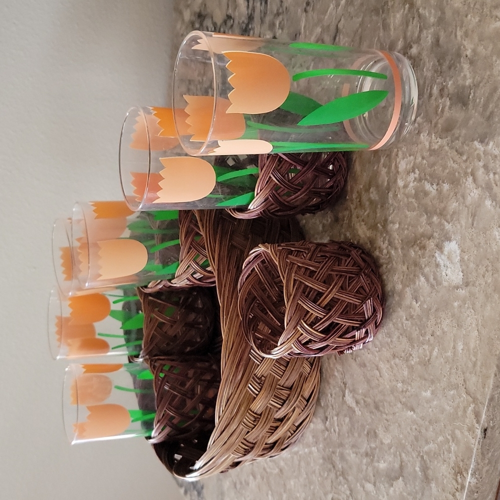 VINTAGE 🌷 Tulip H J Stotter Tumbler BoHo Wicker Patio ENTERTAINING Serving set